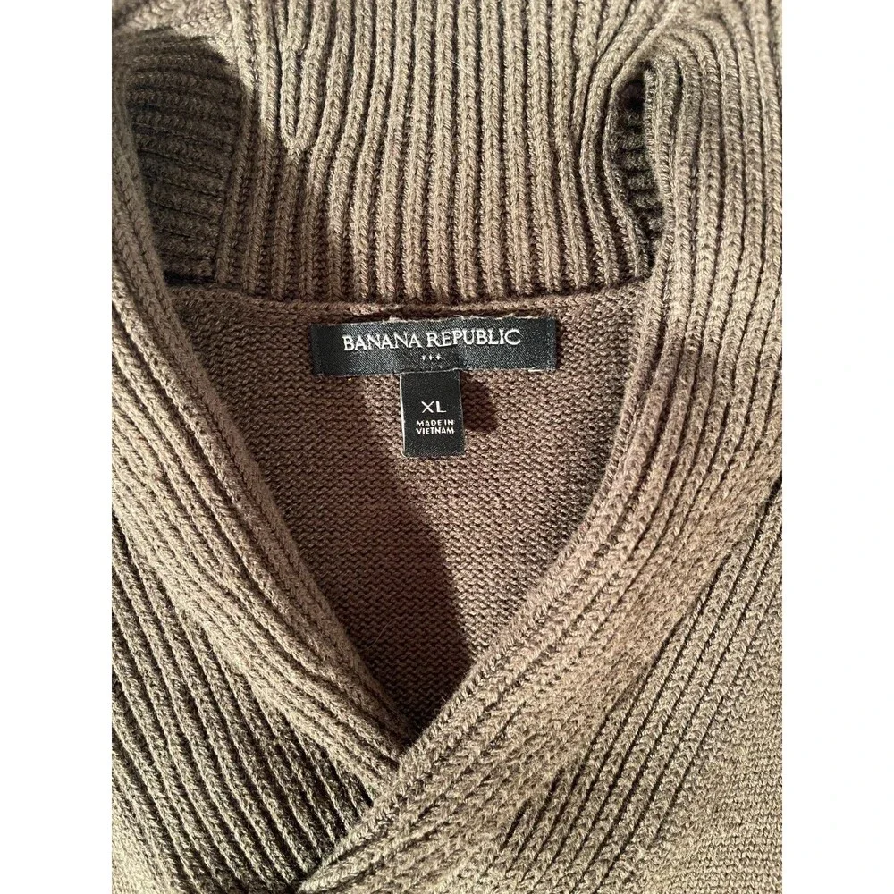 Banana Republic Factory Mens XL Brown Cotton Shawl Collar Sweater Pullover